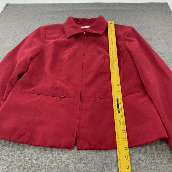 Dressbarn Red Suede Zipper Jacket Collared Pockets Large Lined Polyester Long Sl - Picture 5 of 16